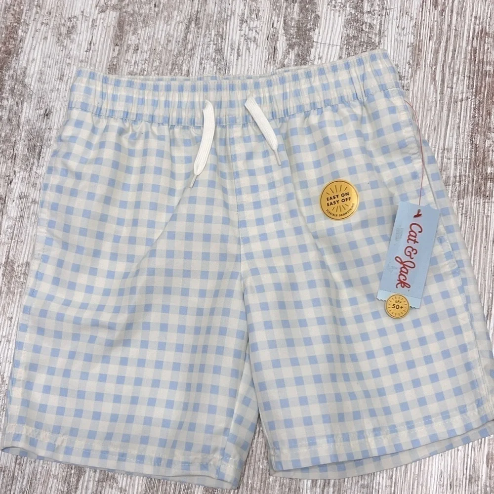 Boys - Cat & Jack Swim Trunks - Blue & White Checked